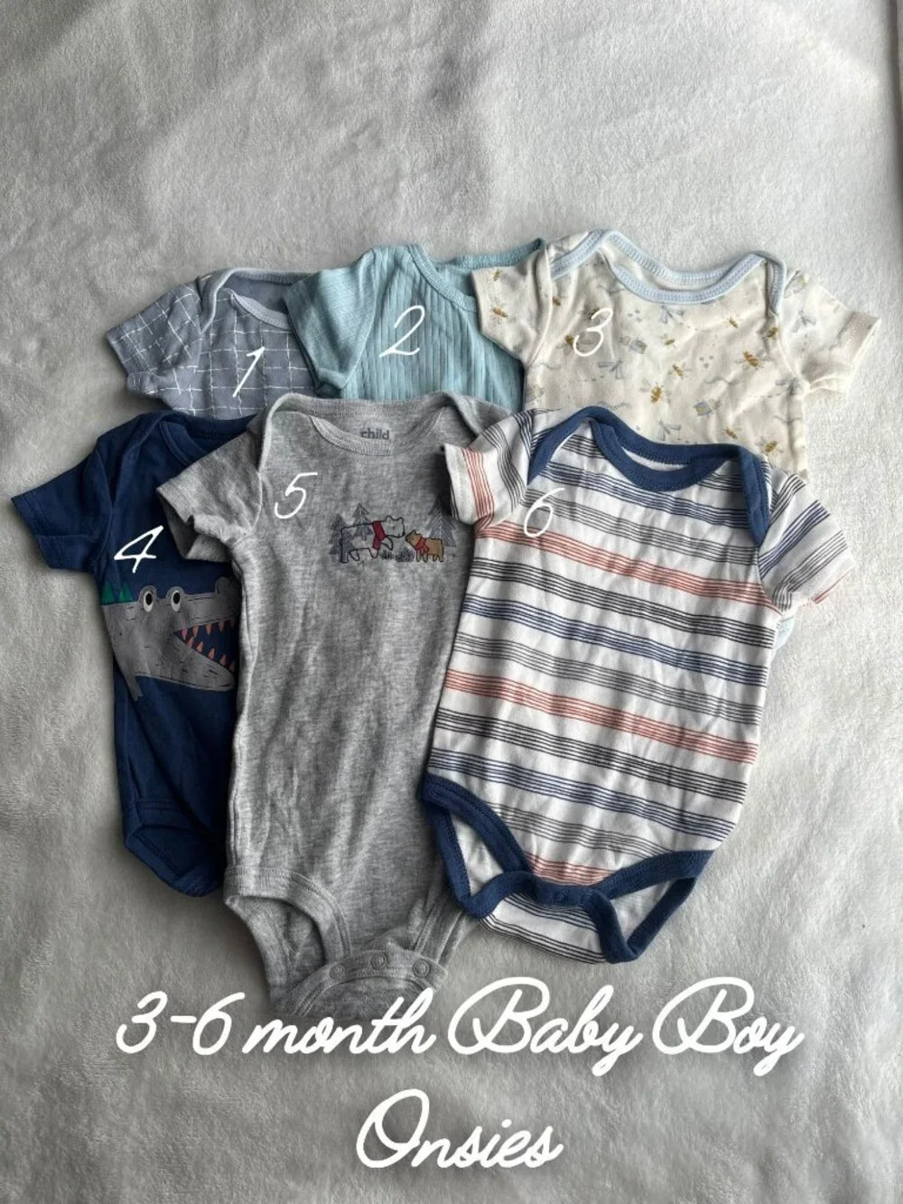 3-6M Baby Boy Onesie Bundle 5 Piece Bodysuit Lot